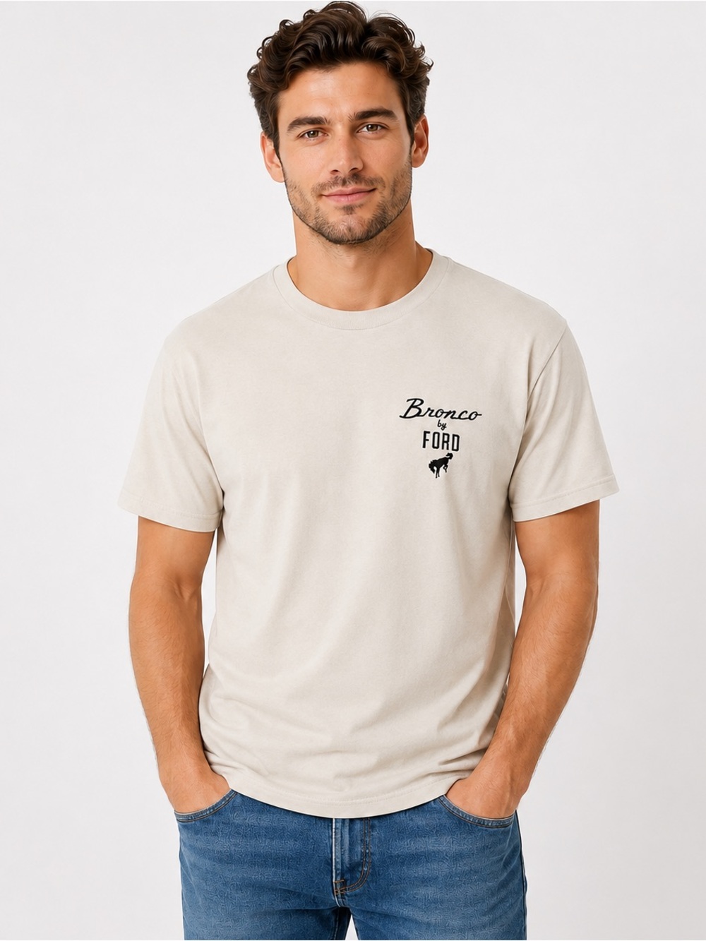 Ford Bronco Vintage Graphic Cream T-Shirt Men’s Large 100% Cotton
